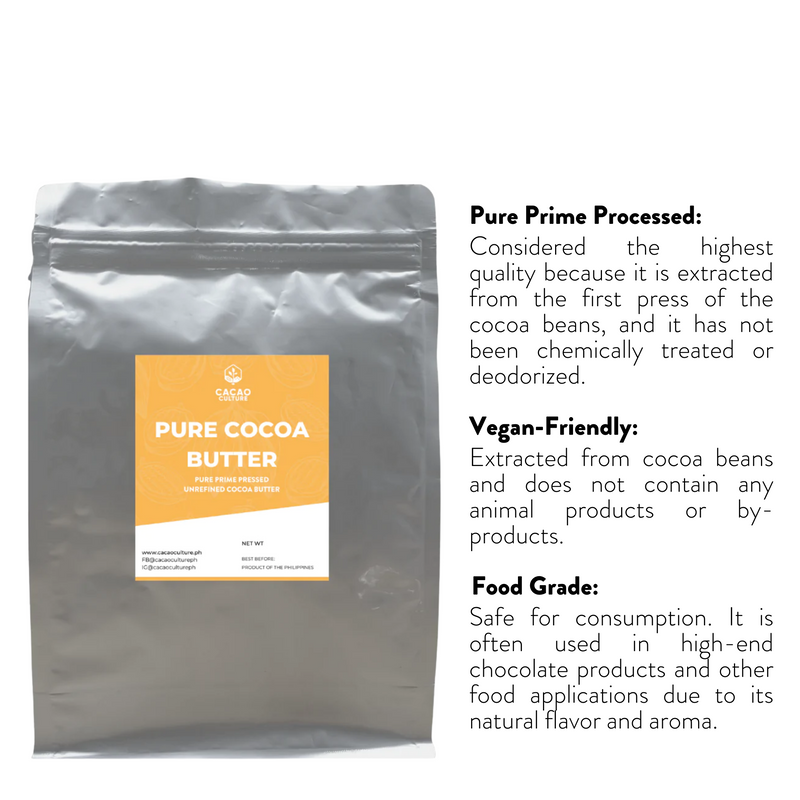 Organic Cacao Butter - Natural Pure Prime Pressed