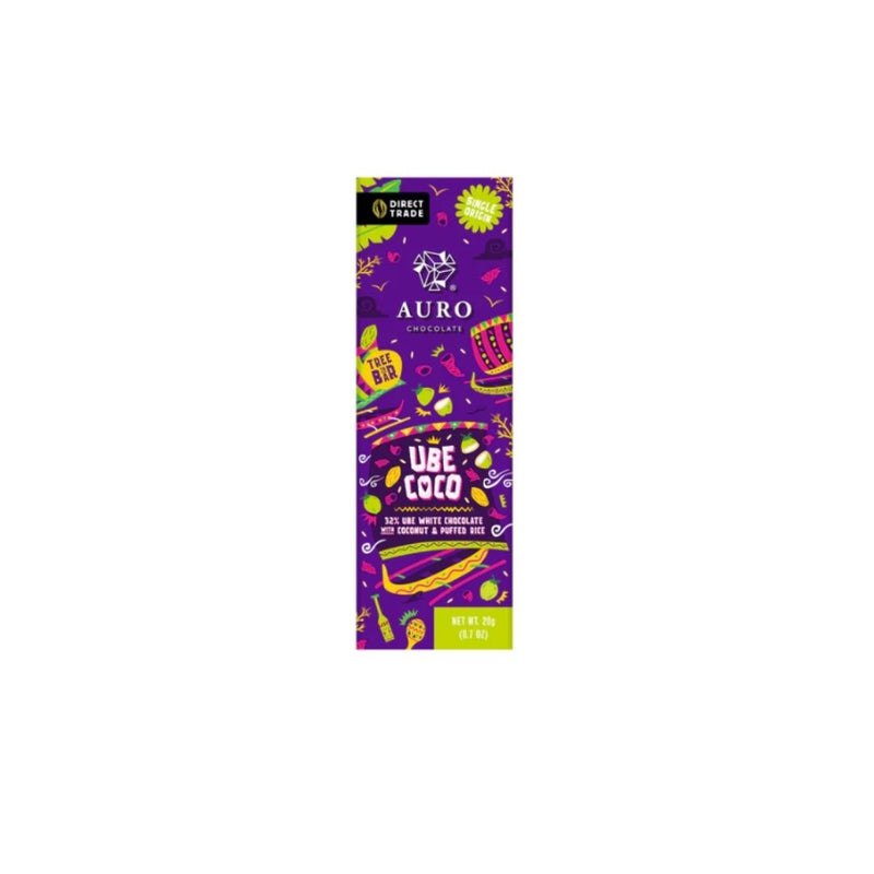 Auro Chocolate - 32% Ube Coco White Chocolate with Coconut  and Puffed Rice 20g