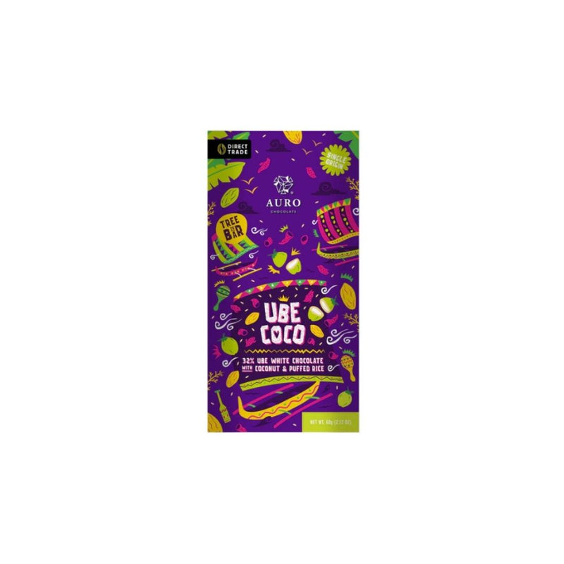 Auro Chocolate - 32% Ube Coco White Chocolate with Coconut and Puffed Rice 60g