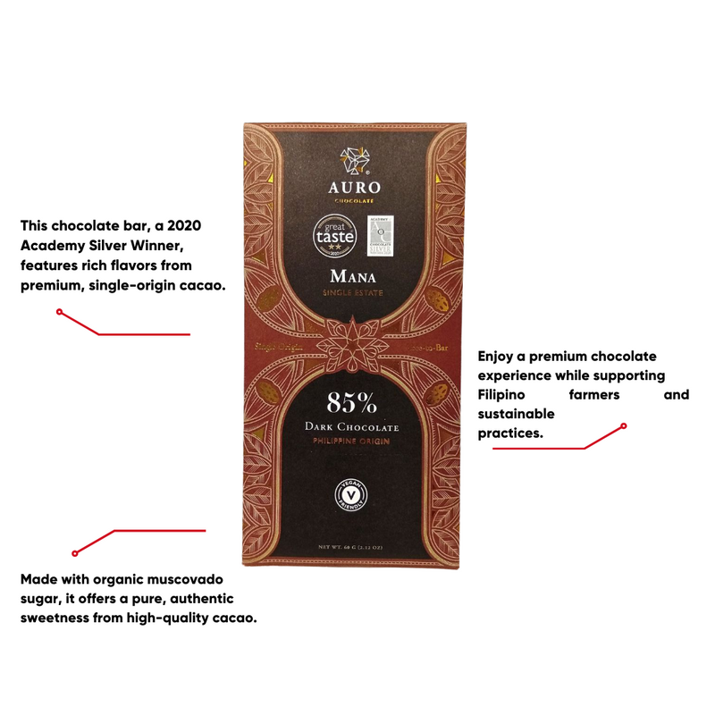 Auro Chocolate - 85% Dark Chocolate Mana Single-Estate Bar 60g