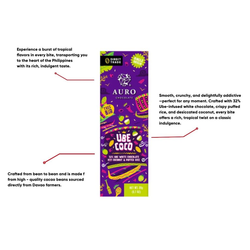 Auro Chocolate - 32% Ube Coco White Chocolate with Coconut  and Puffed Rice 20g