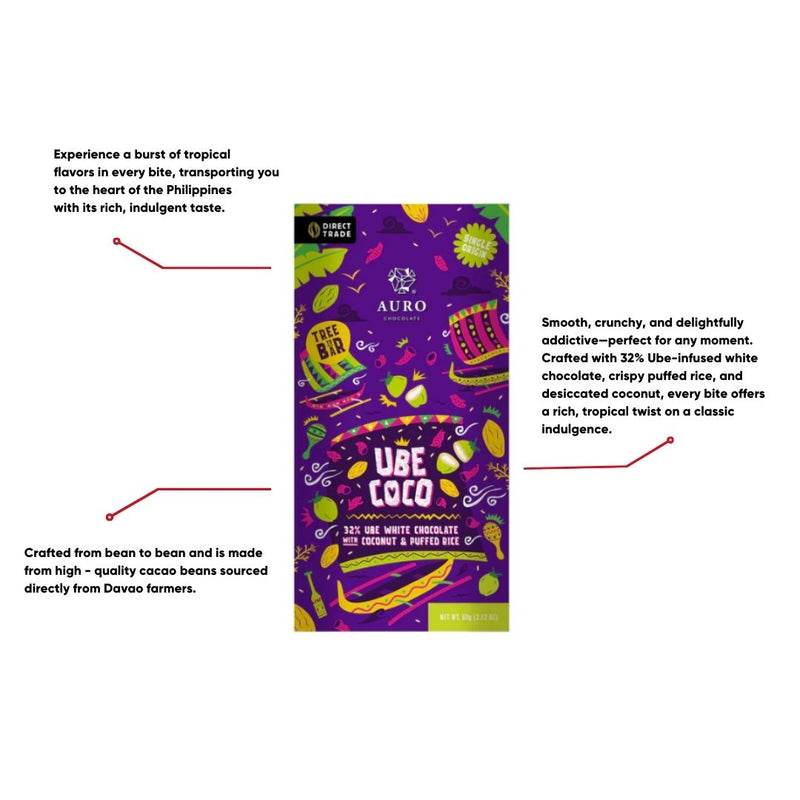 Auro Chocolate - 32% Ube Coco White Chocolate with Coconut and Puffed Rice 60g